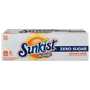 Sunkist Zero Sugar Orange Soda, 12 fl oz cans, 12 pack