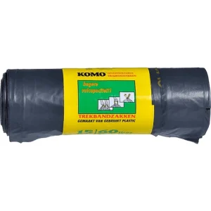 KOMO GERECYCLEDE VUILNISZAKKEN MET TREKBAND 60L 15 ST