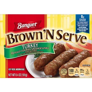 Banquet Brown 'N Serve Turkey Sausage Links, Frozen Meat for Breakfast, 6.4 oz.