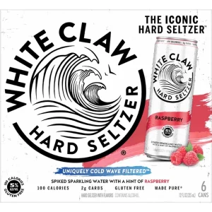 White Claw Hard Seltzer Raspberry, 6 Pack, 12 fl oz Cans, 5% ABV