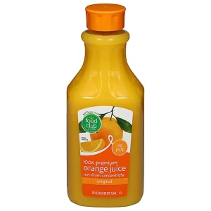 Food Club Juice, Orange, 100% Premium, No Pulp, Original, Orange 52 fl oz